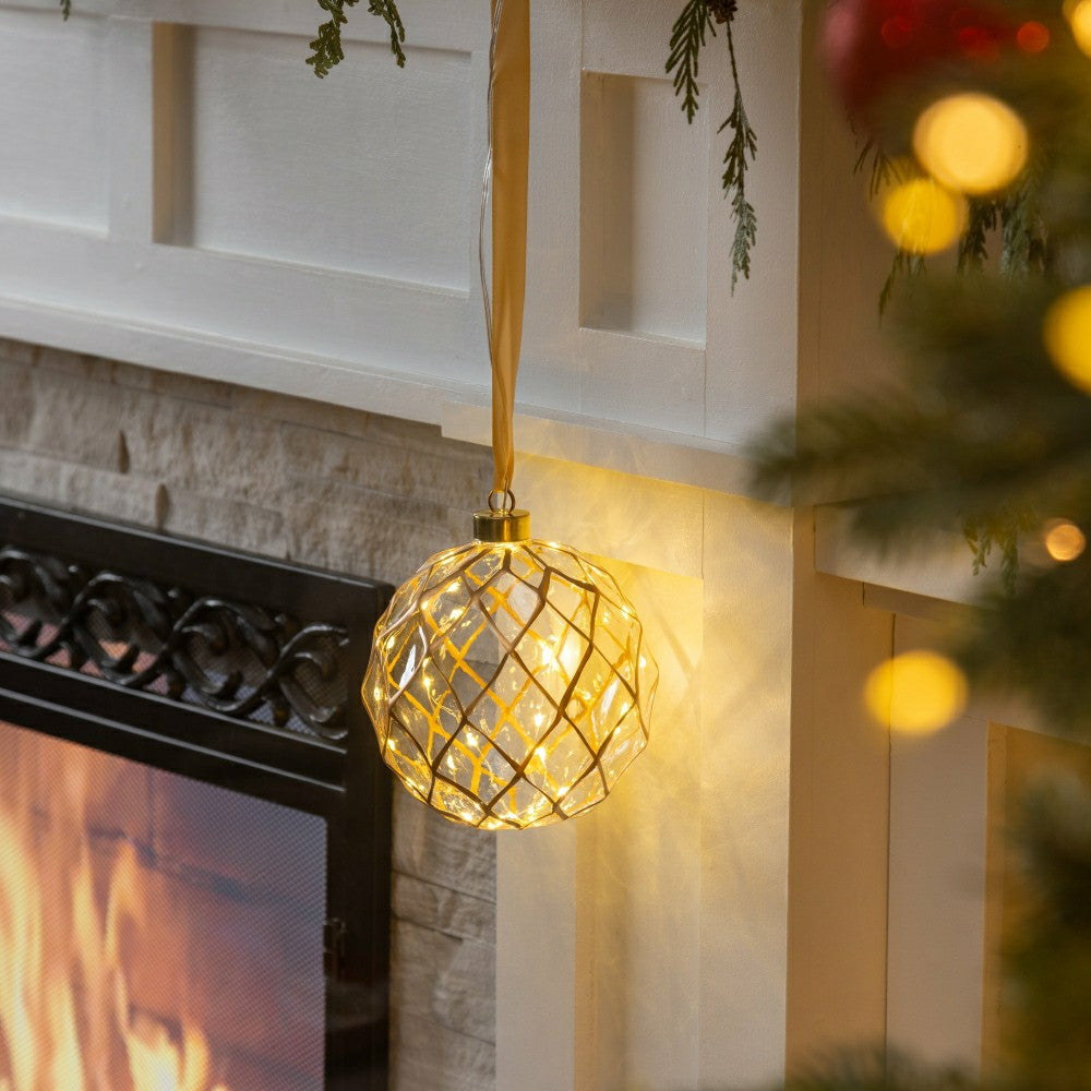 Plow & Hearth Micro LED Silver Ball Indoor Outdoor Decorative Hanging Light, Warm Wh