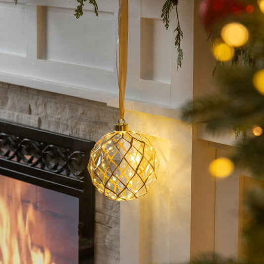 Plow & Hearth Micro LED Silver Ball Indoor Outdoor Decorative Hanging Light, Warm Wh