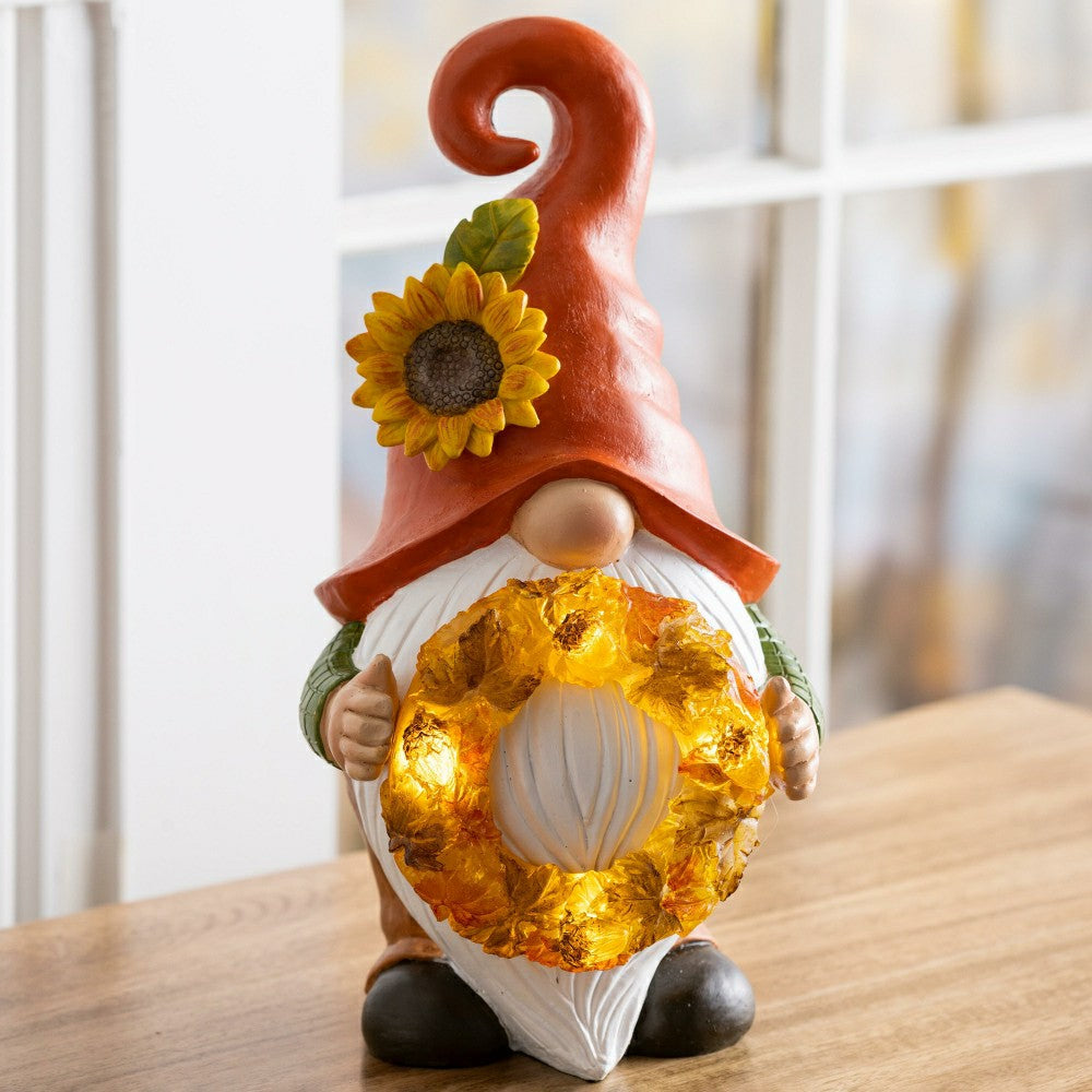 Plow & Hearth 12.5" Harvest Girl Lighted Gnome Statuary