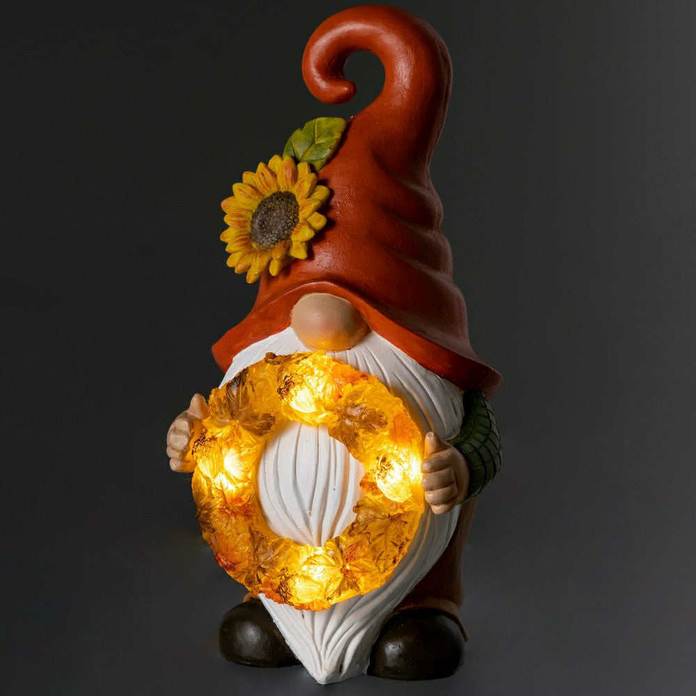 Plow & Hearth 12.5" Harvest Girl Lighted Gnome Statuary