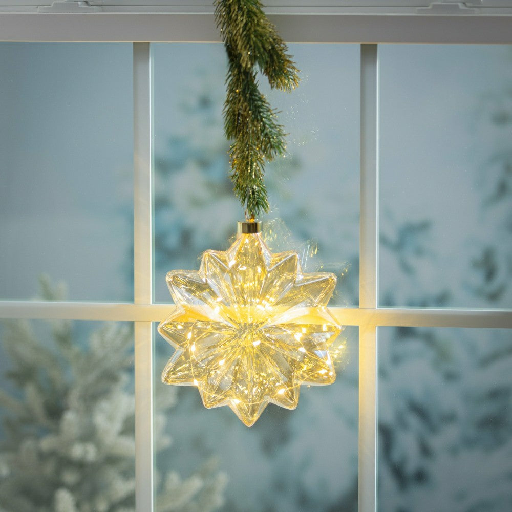 Plow & Hearth Micro LED Floral Glass Ball Indoor Outdoor Decorative Hanging Light, C
