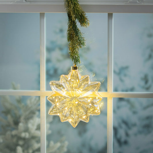 Plow & Hearth Micro LED Floral Glass Ball Indoor Outdoor Decorative Hanging Light, C