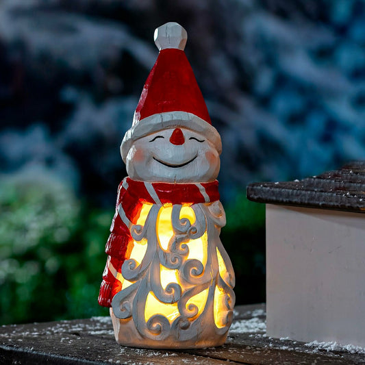 Plow & Hearth Heartfelt Cheer Garden LED Statue, Resin, Snowman,16"H