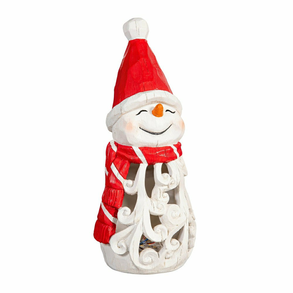 Plow & Hearth Heartfelt Cheer Garden LED Statue, Resin, Snowman,16"H