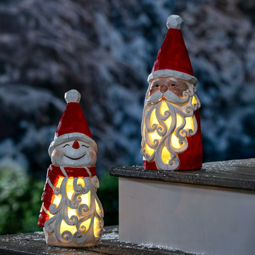 Plow & Hearth Heartfelt Cheer Garden LED Statue, Resin, Snowman,16"H