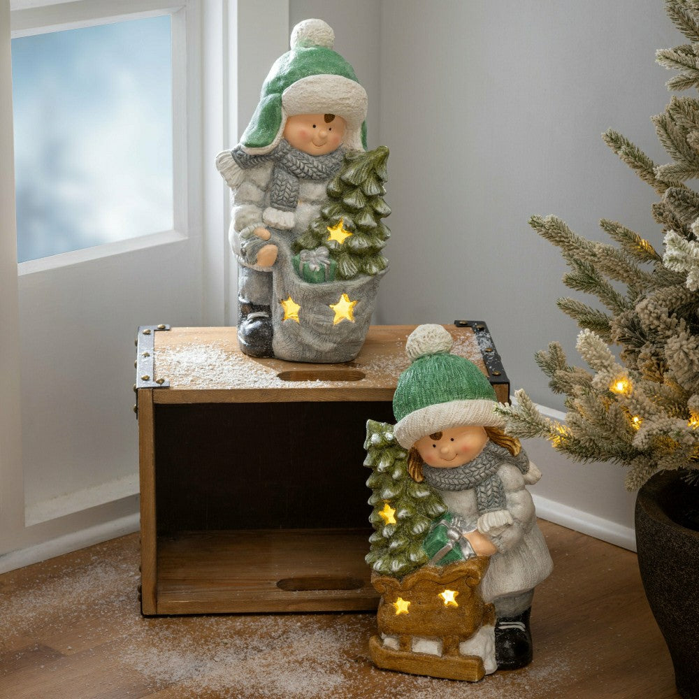 Plow & Hearth LED Holiday Children Garden Statues, Set of 2