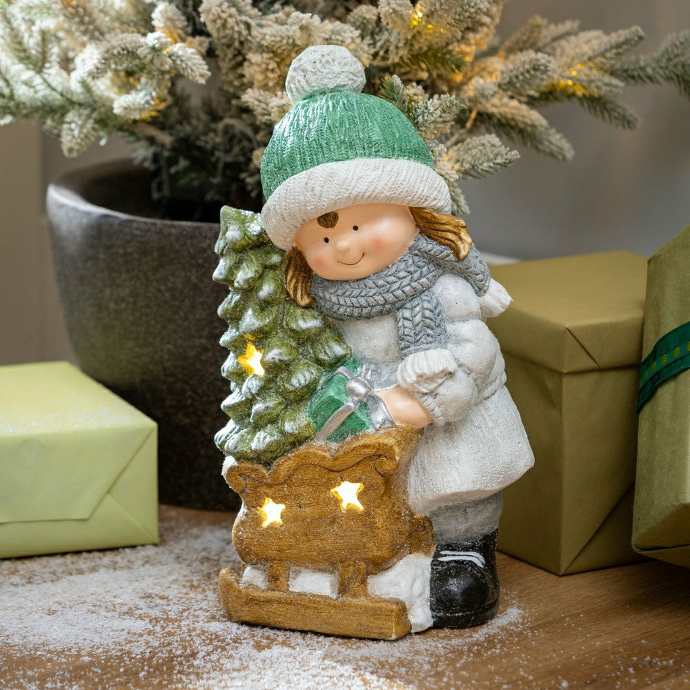 Plow & Hearth LED Holiday Children Garden Statues, Set of 2