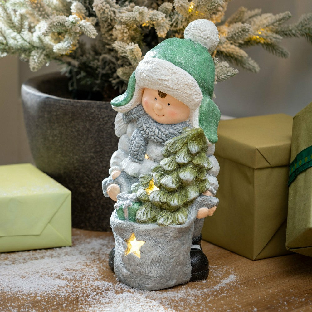 Plow & Hearth LED Holiday Children Garden Statues, Set of 2