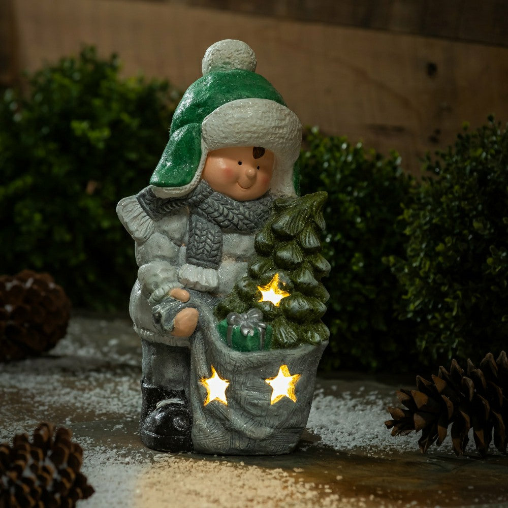 Plow & Hearth LED Holiday Children Garden Statues, Set of 2