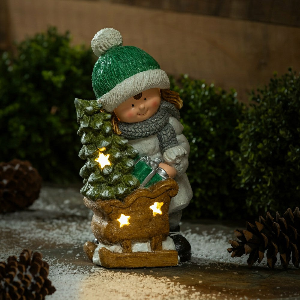 Plow & Hearth LED Holiday Children Garden Statues, Set of 2
