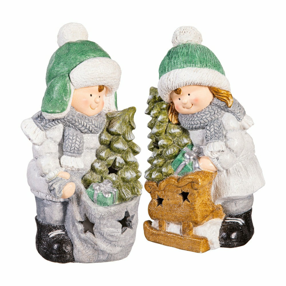 Plow & Hearth LED Holiday Children Garden Statues, Set of 2