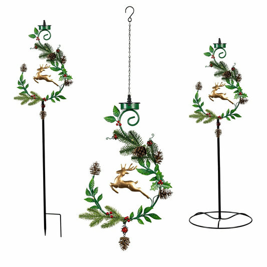 Plow & Hearth Shades of Emerald Garden Stake, 4-in-1 Solar Garden Stake, Deer, 48"H