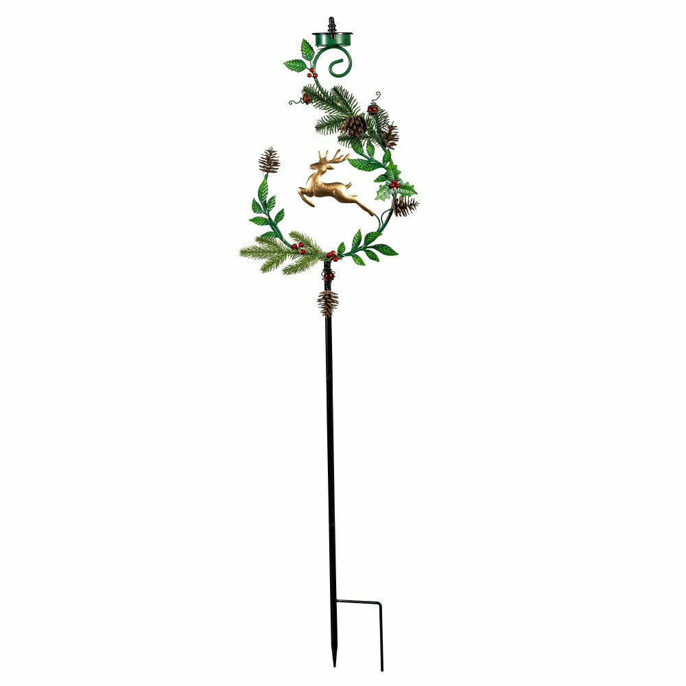 Plow & Hearth Shades of Emerald Garden Stake, 4-in-1 Solar Garden Stake, Deer, 48"H