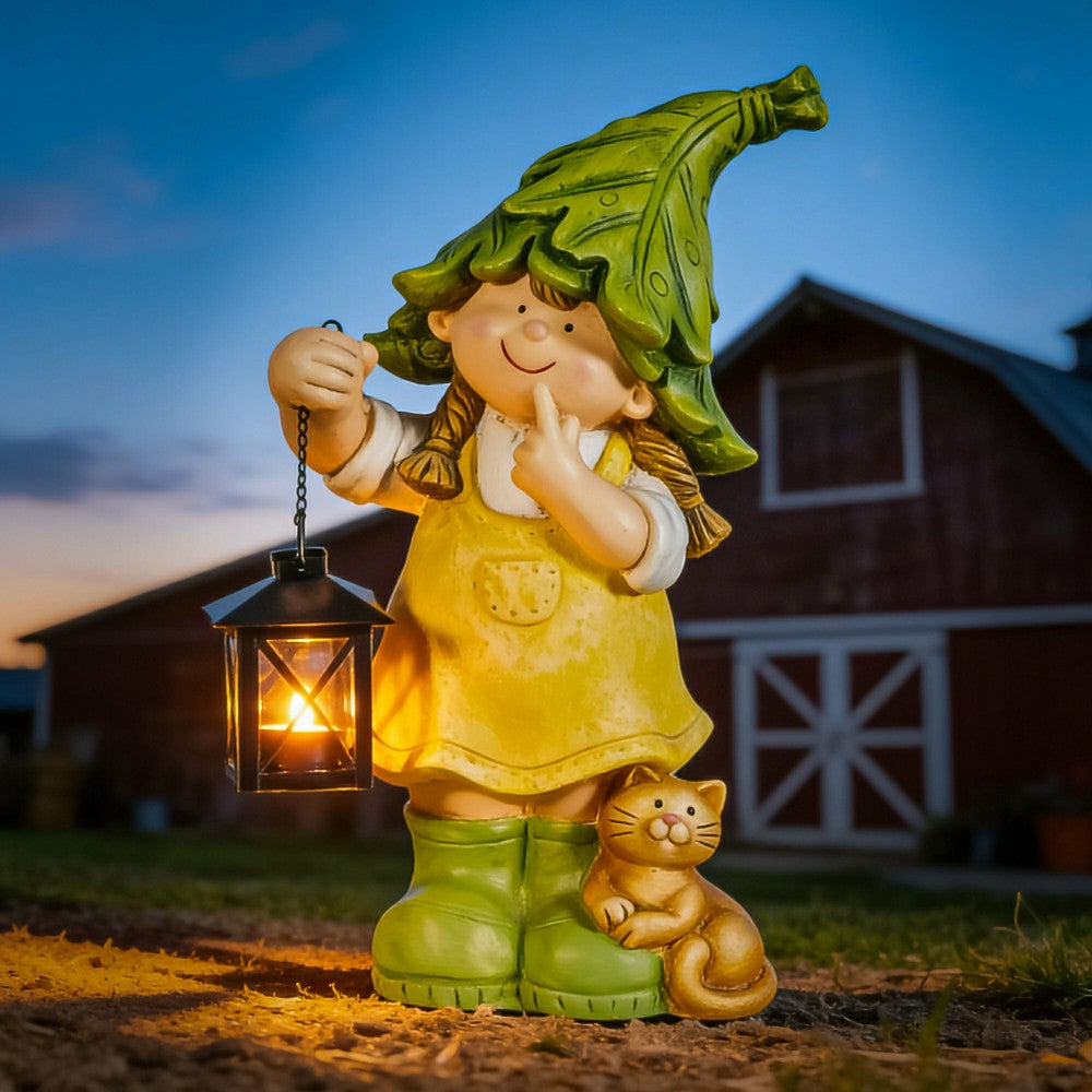 Plow & Hearth Garden Friends Statues with Lanterns, Set of 2