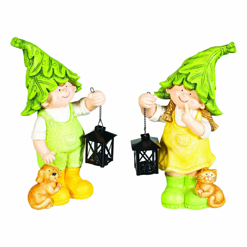 Plow & Hearth Garden Friends Statues with Lanterns, Set of 2
