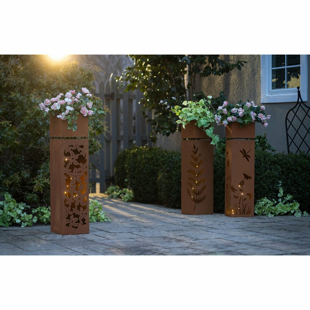 Plow & Hearth Tall Metal Planter With LED Lights, Floral
