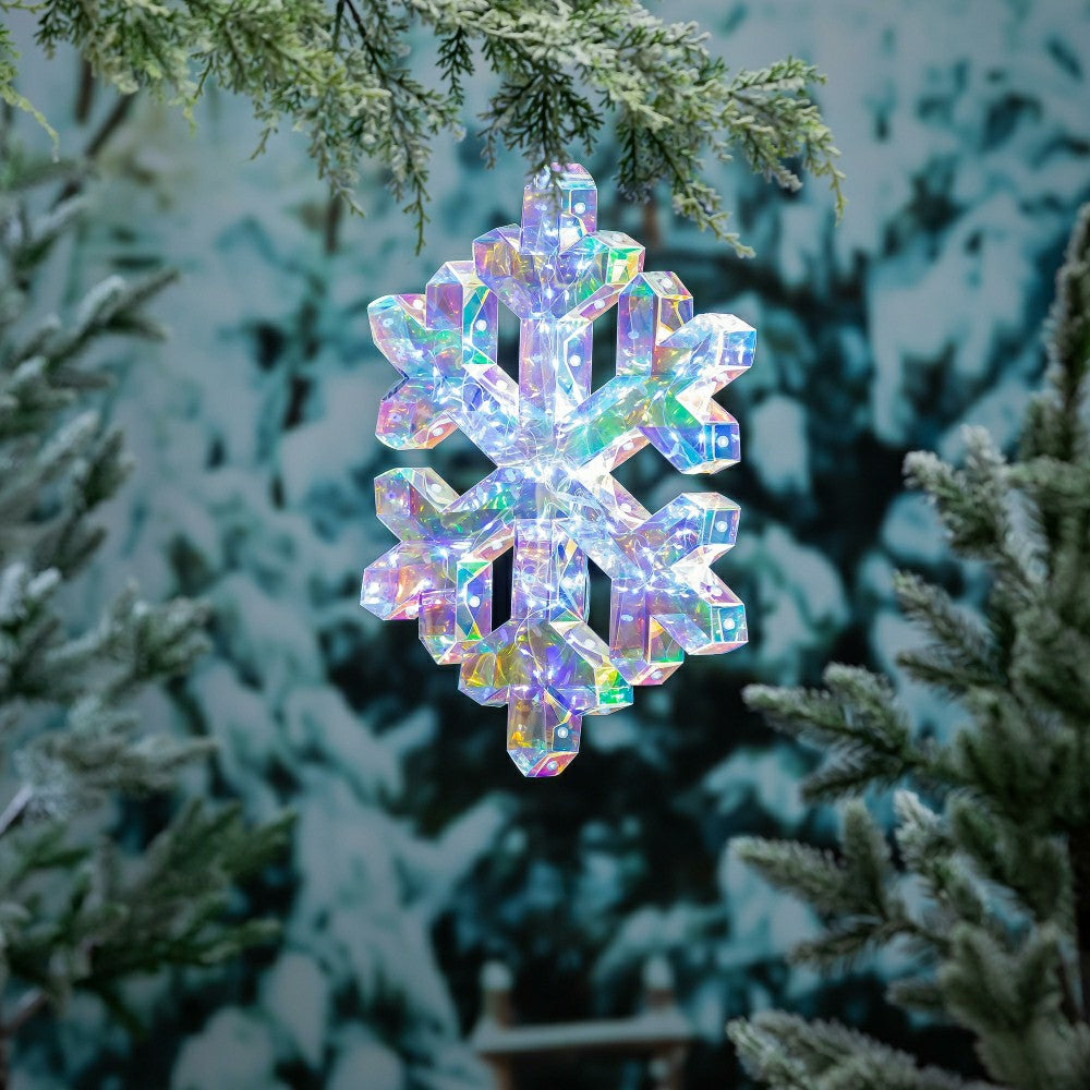 Plow & Hearth Pearl and Pine Outdoor Lamp & Lighting, LED Snowflake, 16"H