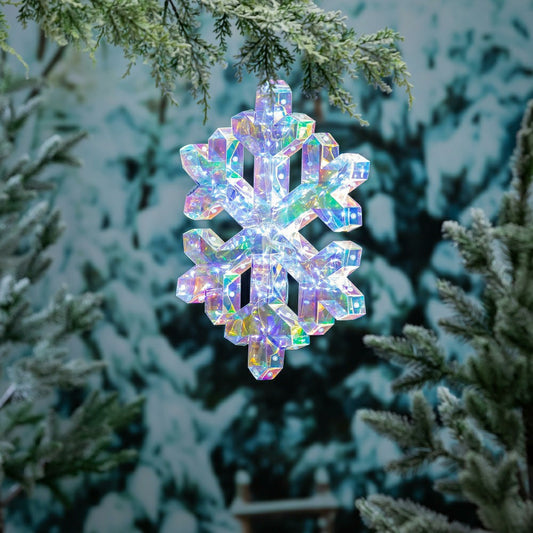 Plow & Hearth Pearl and Pine Outdoor Lamp & Lighting, LED Snowflake, 16"H