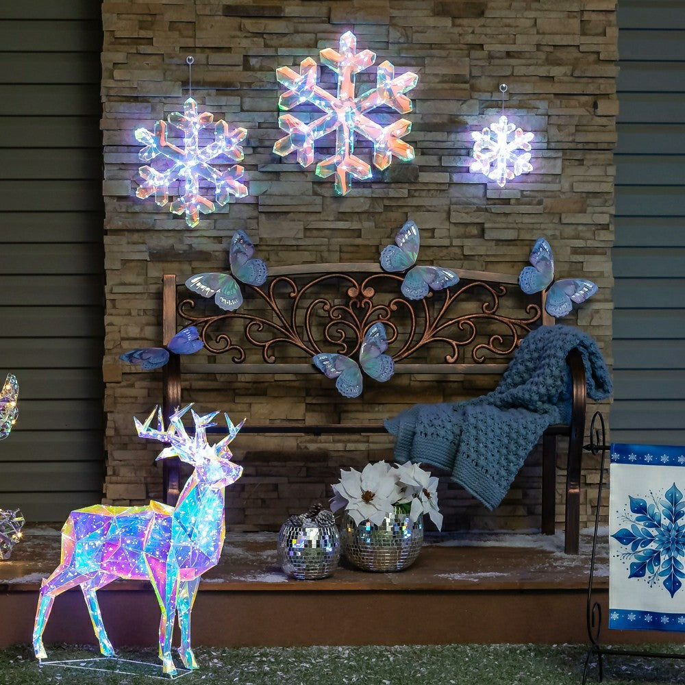 Plow & Hearth Pearl and Pine Outdoor Lamp & Lighting, LED Snowflake, 16"H