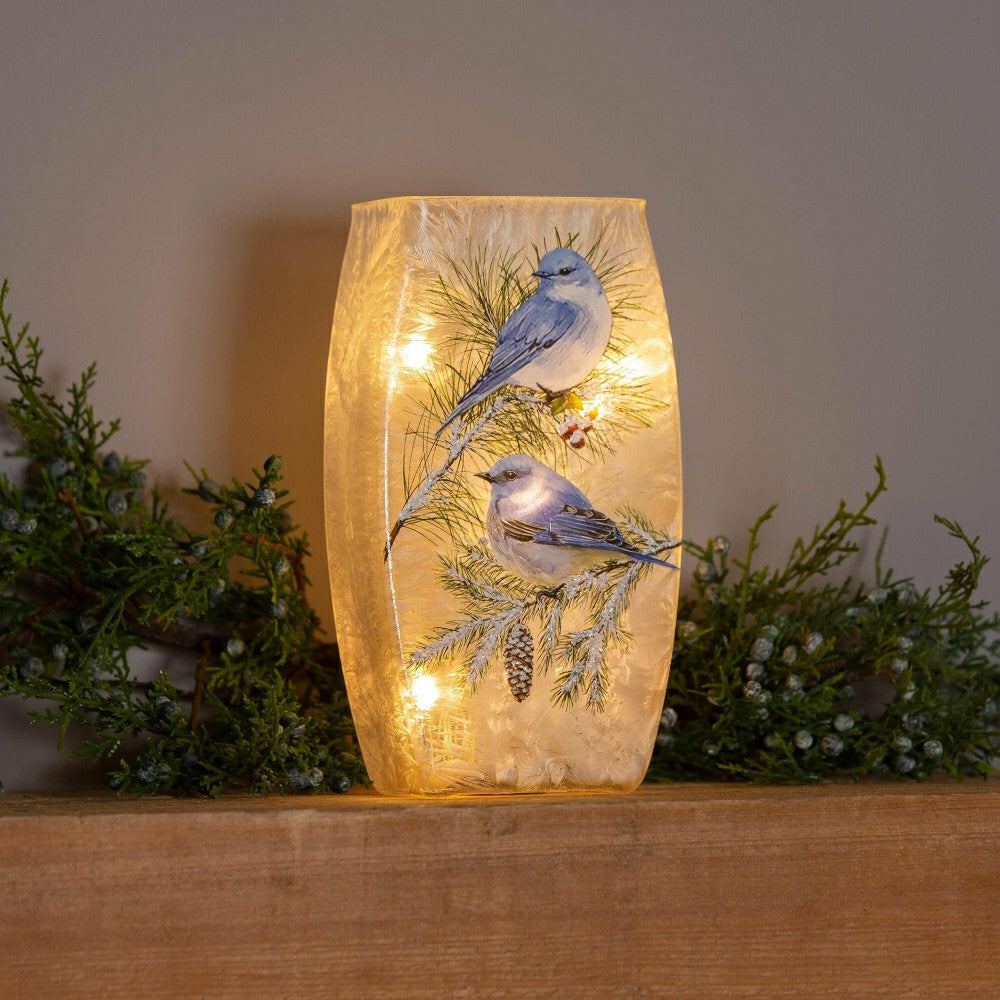 Plow & Hearth Winter Bluebirds Frosted Glass Accent Light