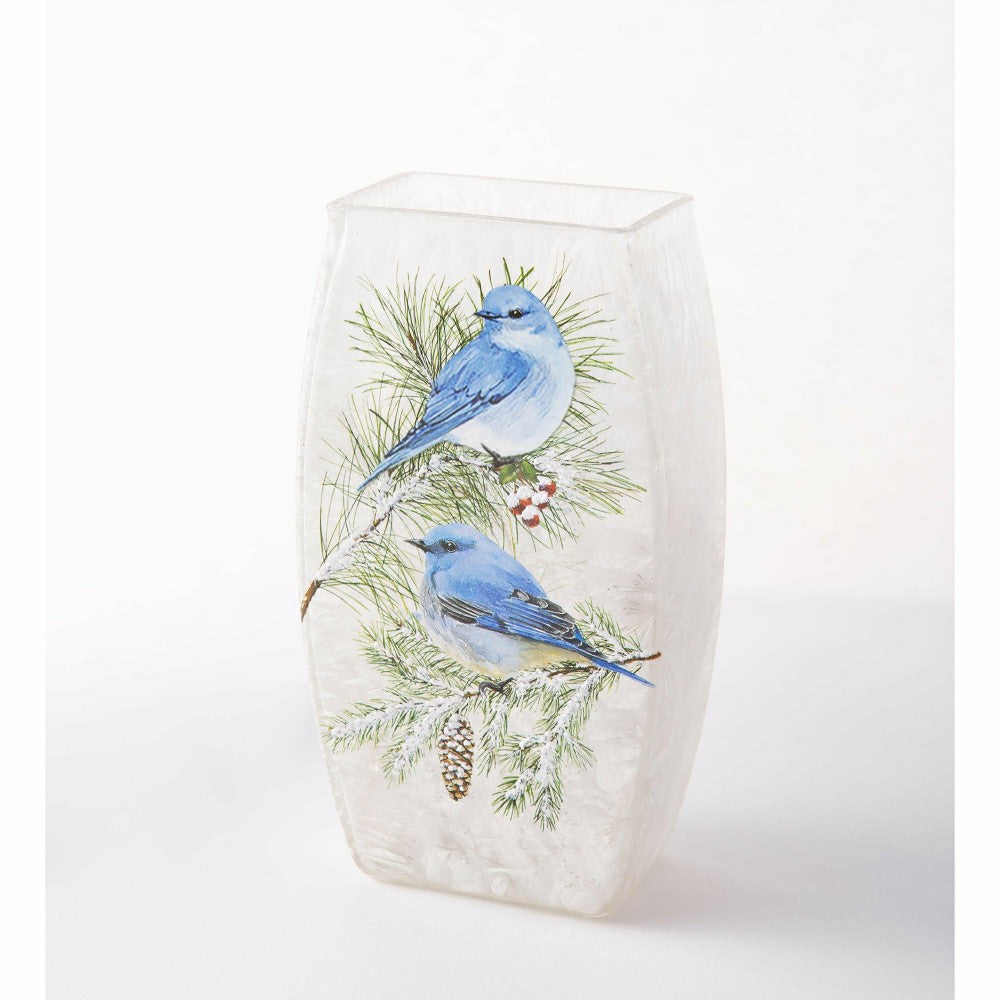 Plow & Hearth Winter Bluebirds Frosted Glass Accent Light