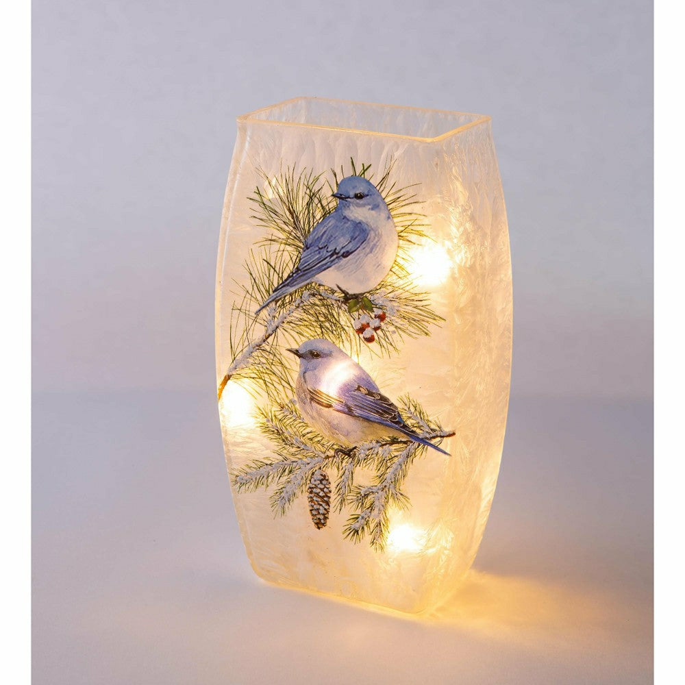 Plow & Hearth Winter Bluebirds Frosted Glass Accent Light