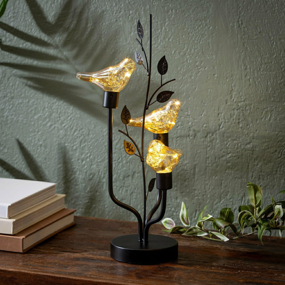 Plow & Hearth 3 Birds LED Lit Metal Table Decor, 17"