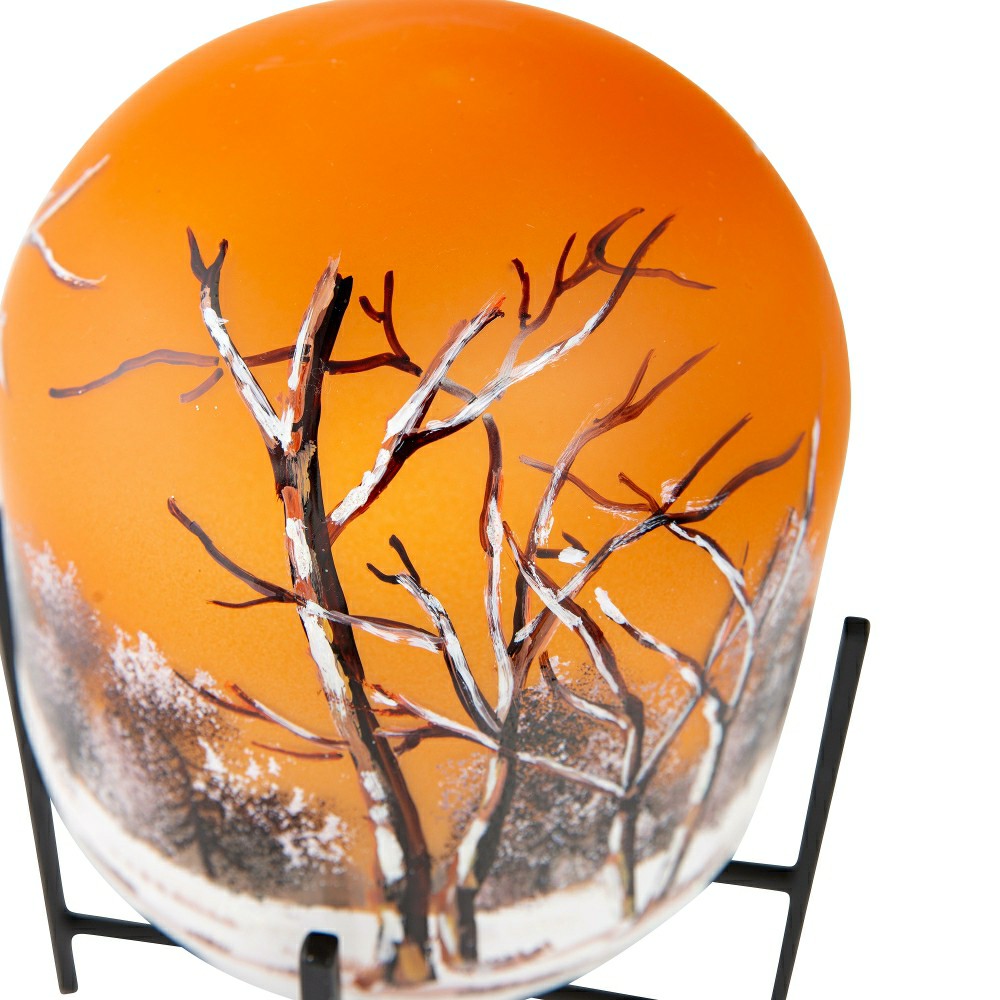Plow & Hearth Illuminated Harvest Scene Glass Lantern on Metal Stand