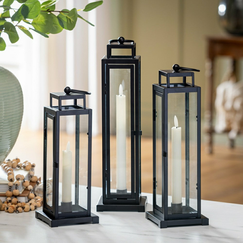 Plow & Hearth Tower Lantern LED Tapered Set of 3 with Black Finish