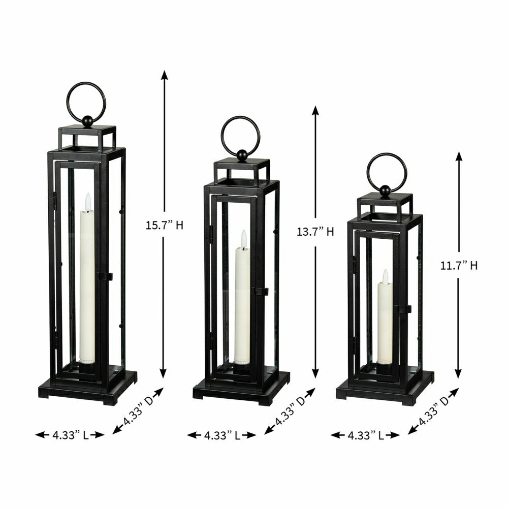 Plow & Hearth Tower Lantern LED Tapered Set of 3 with Black Finish