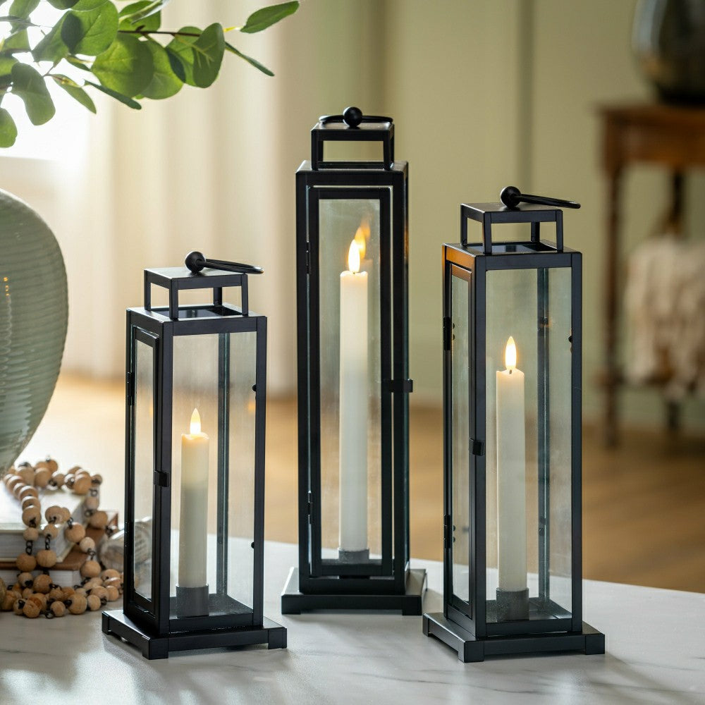 Plow & Hearth Tower Lantern LED Tapered Set of 3 with Black Finish
