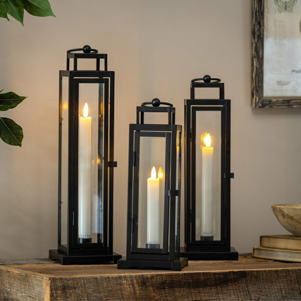 Plow & Hearth Tower Lantern LED Tapered Set of 3 with Black Finish