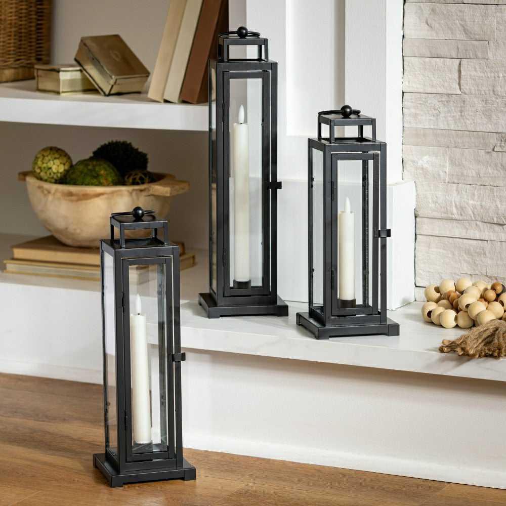 Plow & Hearth Tower Lantern LED Tapered Set of 3 with Black Finish