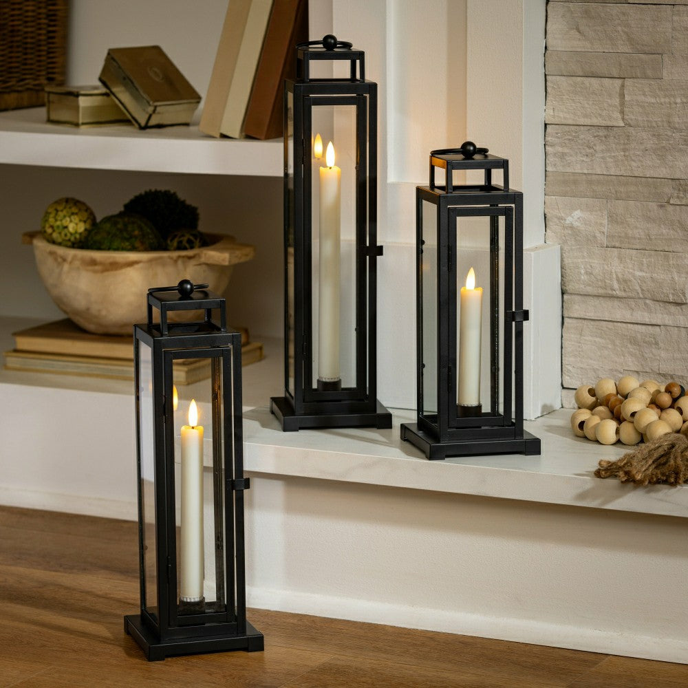 Plow & Hearth Tower Lantern LED Tapered Set of 3 with Black Finish