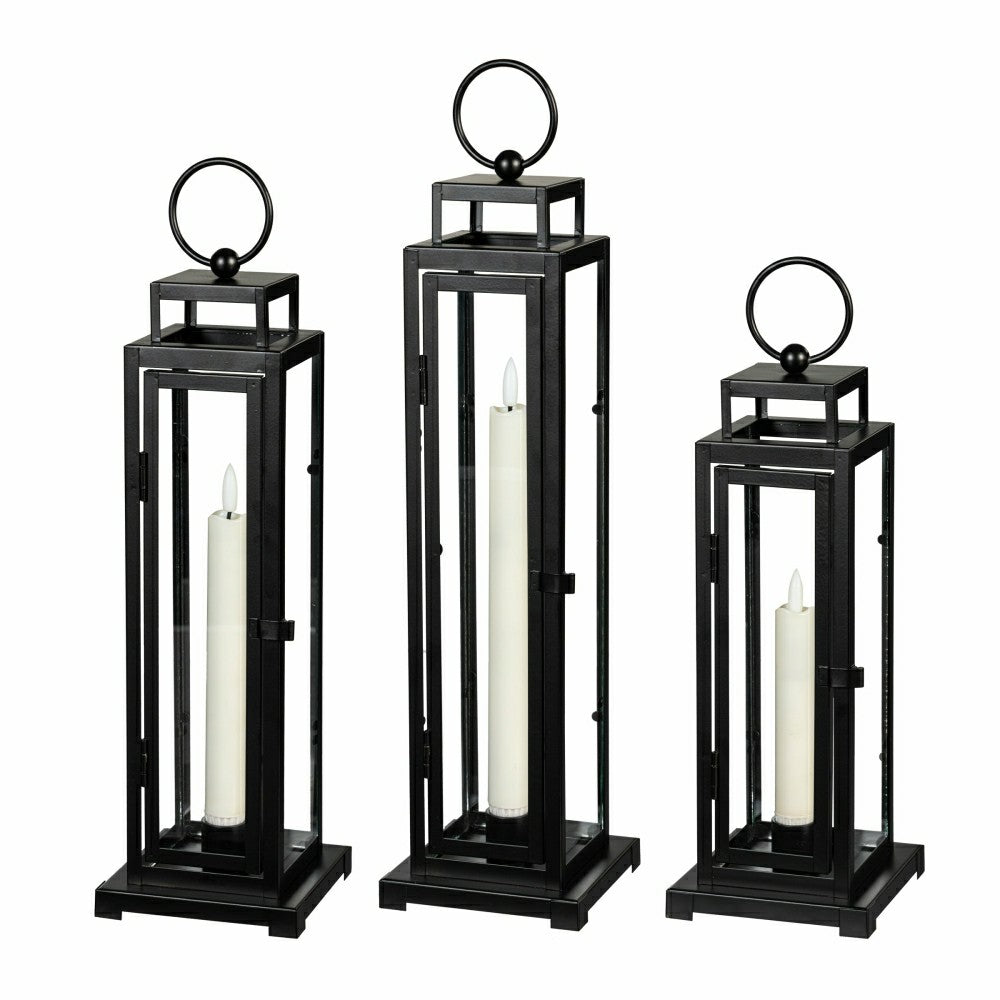 Plow & Hearth Tower Lantern LED Tapered Set of 3 with Black Finish