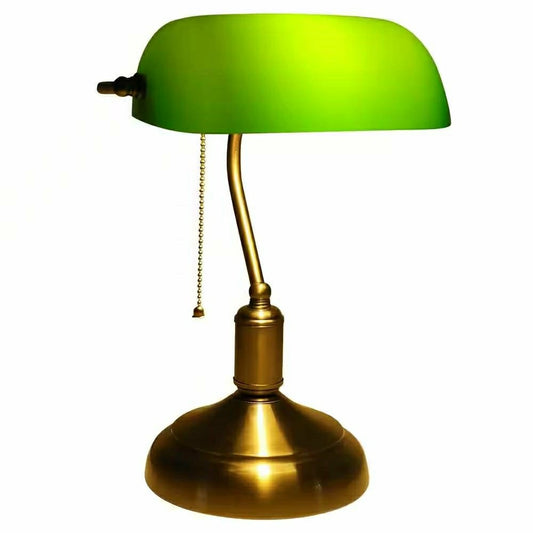 Plow & Hearth Antique Brass Bankers Lamp Desk Light Table Lamp with Green Glass Shad