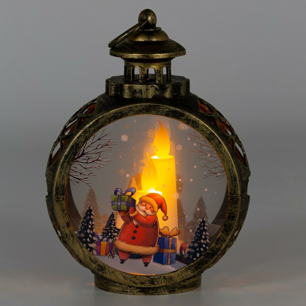 Plow & Hearth Santa Claus Christmas Scene Lantern with LED Candles