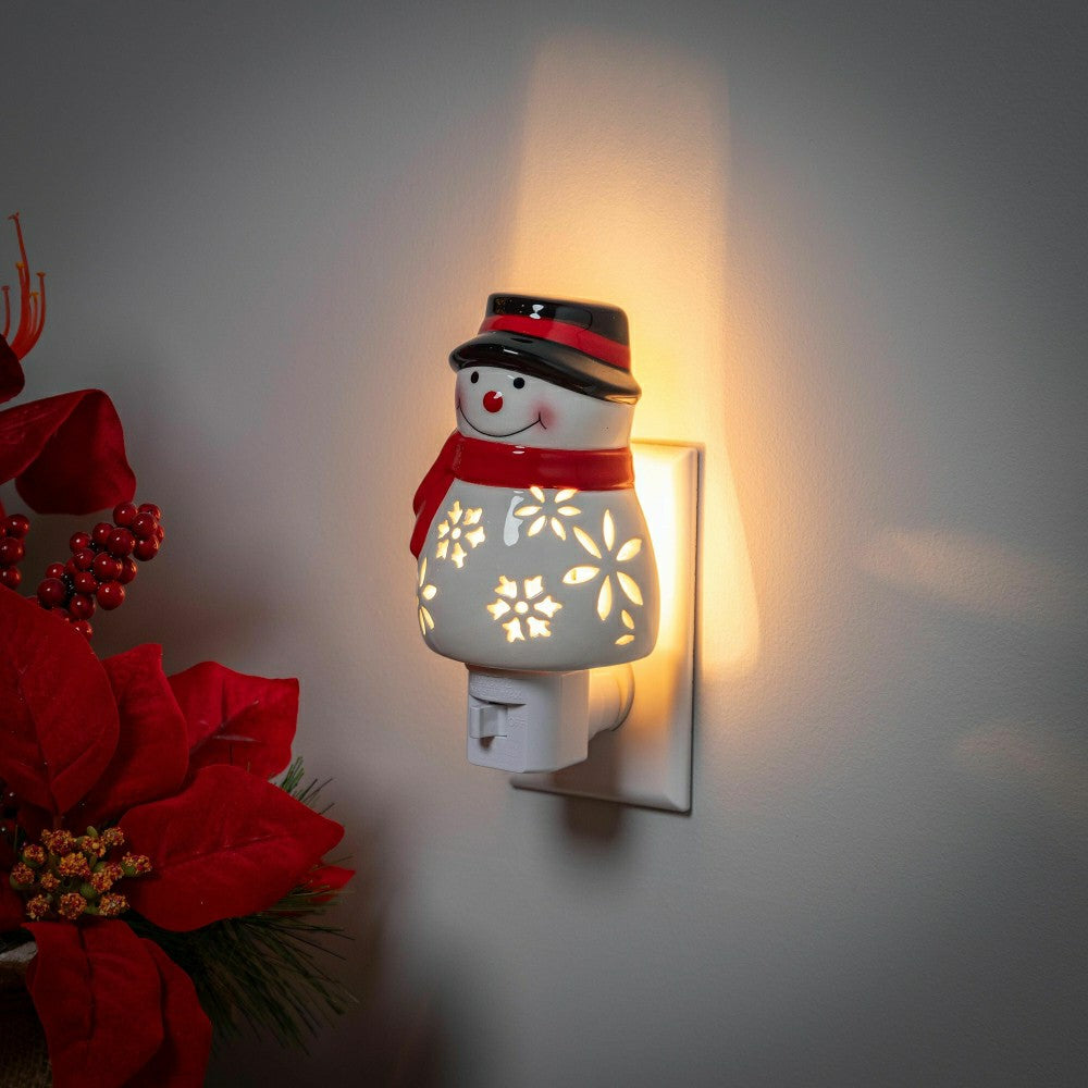 Plow & Hearth Heartfelt Cheer Nightlight Ceramic Snowman with Snowflake Cut-Outs