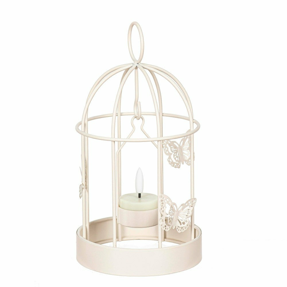 Plow & Hearth Bird Cage LED Candle Lantern, White