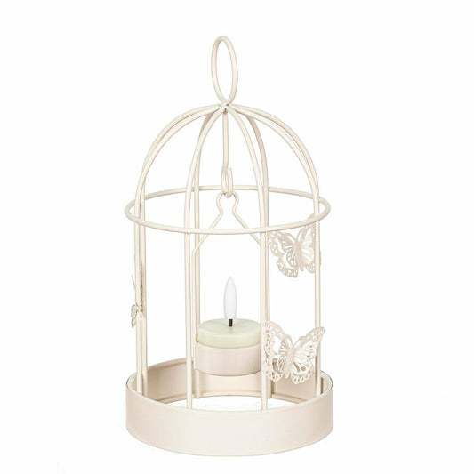Plow & Hearth Bird Cage LED Candle Lantern, White