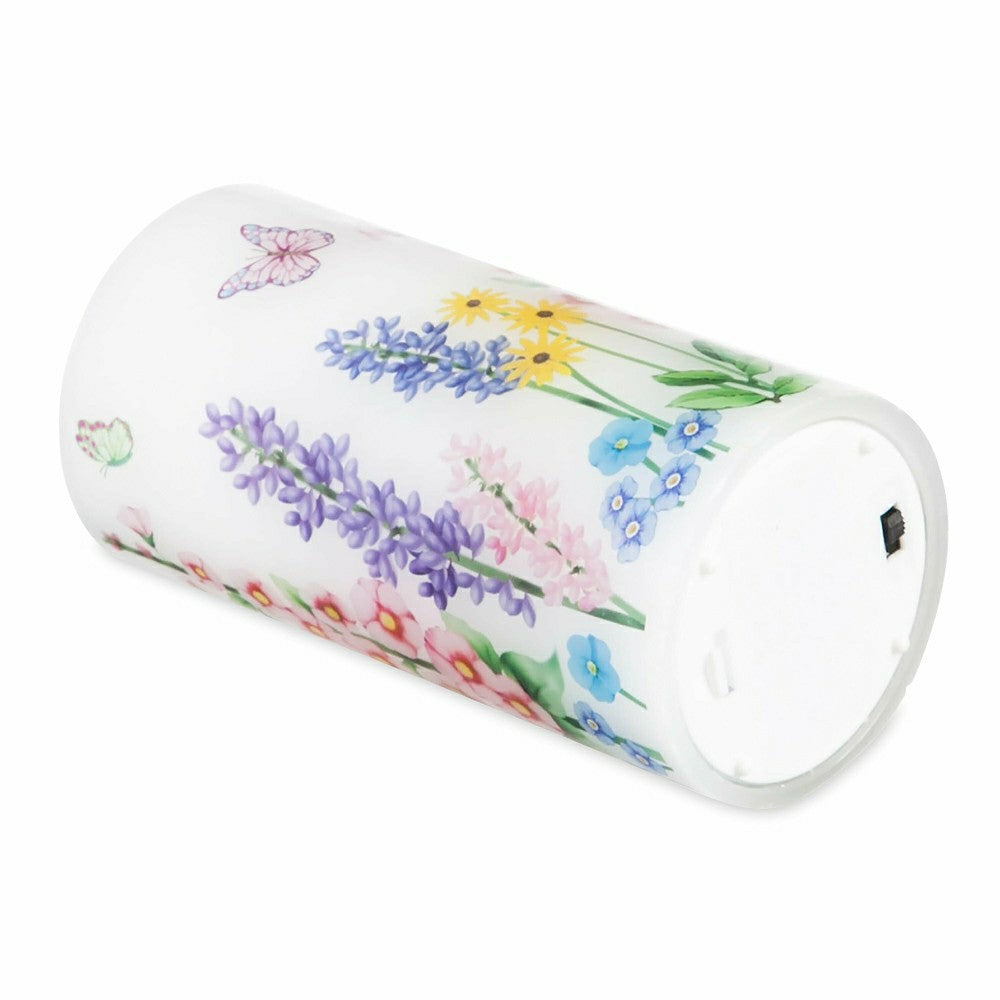 Plow & Hearth Flameless Pillar Candles with Floral Designs, Set of 3