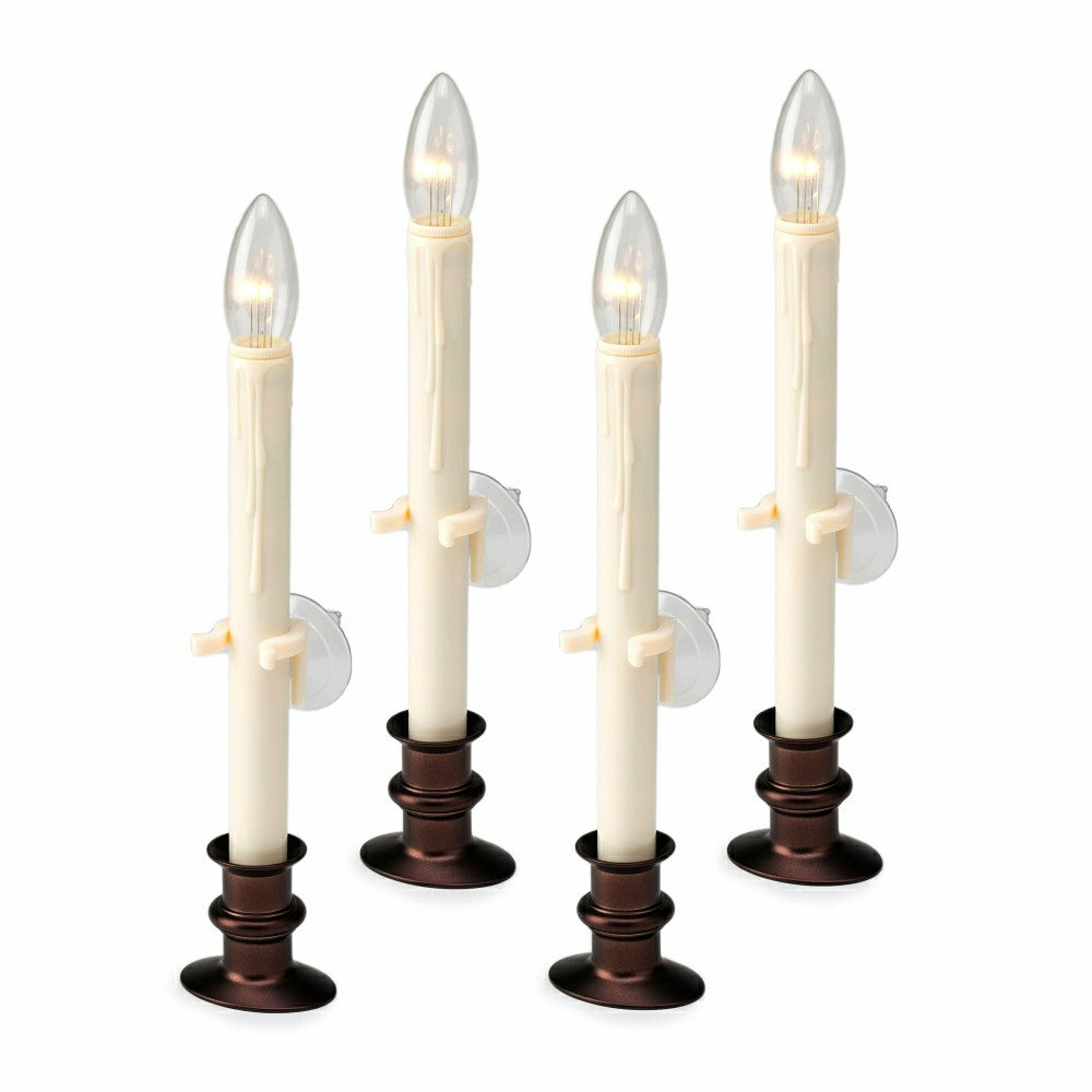 Plow & Hearth Suction Cup Window Candles with Timer and Remote, Set of 4