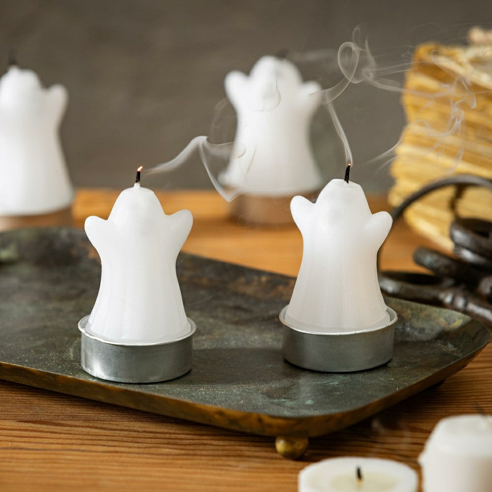 Plow & Hearth Happy Hauntings, Ghost Tealight Wax Candle, Set of 4