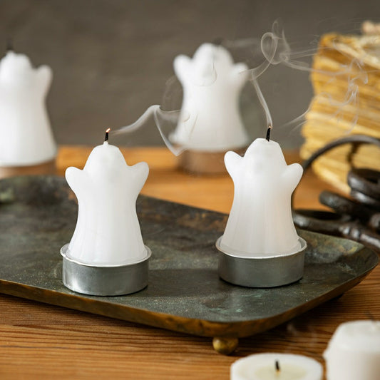 Plow & Hearth Happy Hauntings, Ghost Tealight Wax Candle, Set of 4