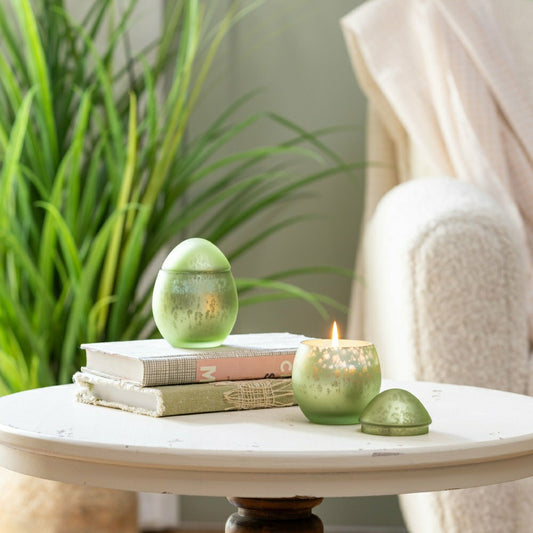 Plow & Hearth Egg Shape Mercury Glass Candle, Smoke Green
