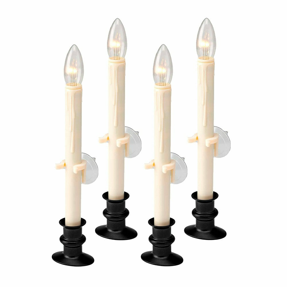 Plow & Hearth Suction Cup Window Candles with Timer and Remote, Set of 4