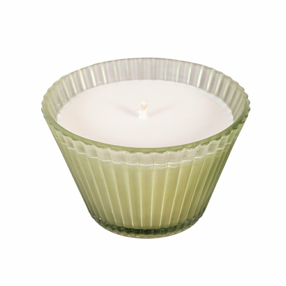 Plow & Hearth Ribbed Cupcake Glass Candle, Smoke Green