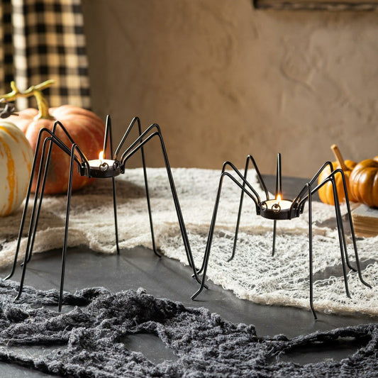 Plow & Hearth Haunted House Spider Metal Candle Holder Set