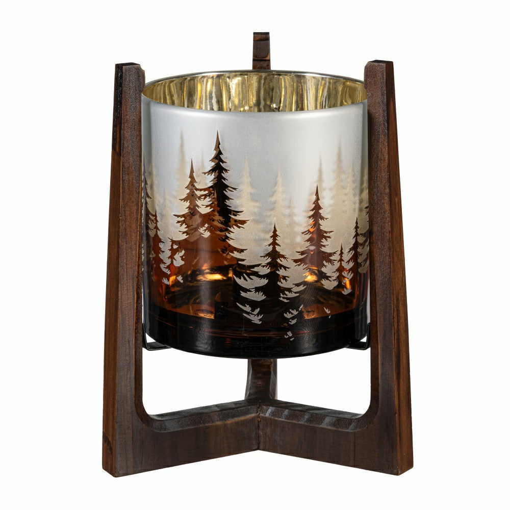 Plow & Hearth 15" Wood Hurricane Candle Holder