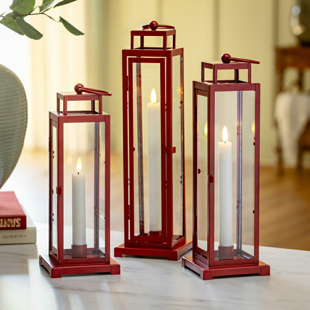 Plow & Hearth Tower Lantern LED Tapered Set of 3 with Red Finish